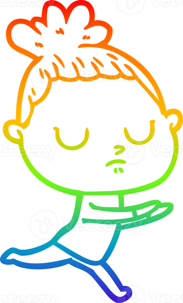 rainbow gradient line drawing of a cartoon calm woman png