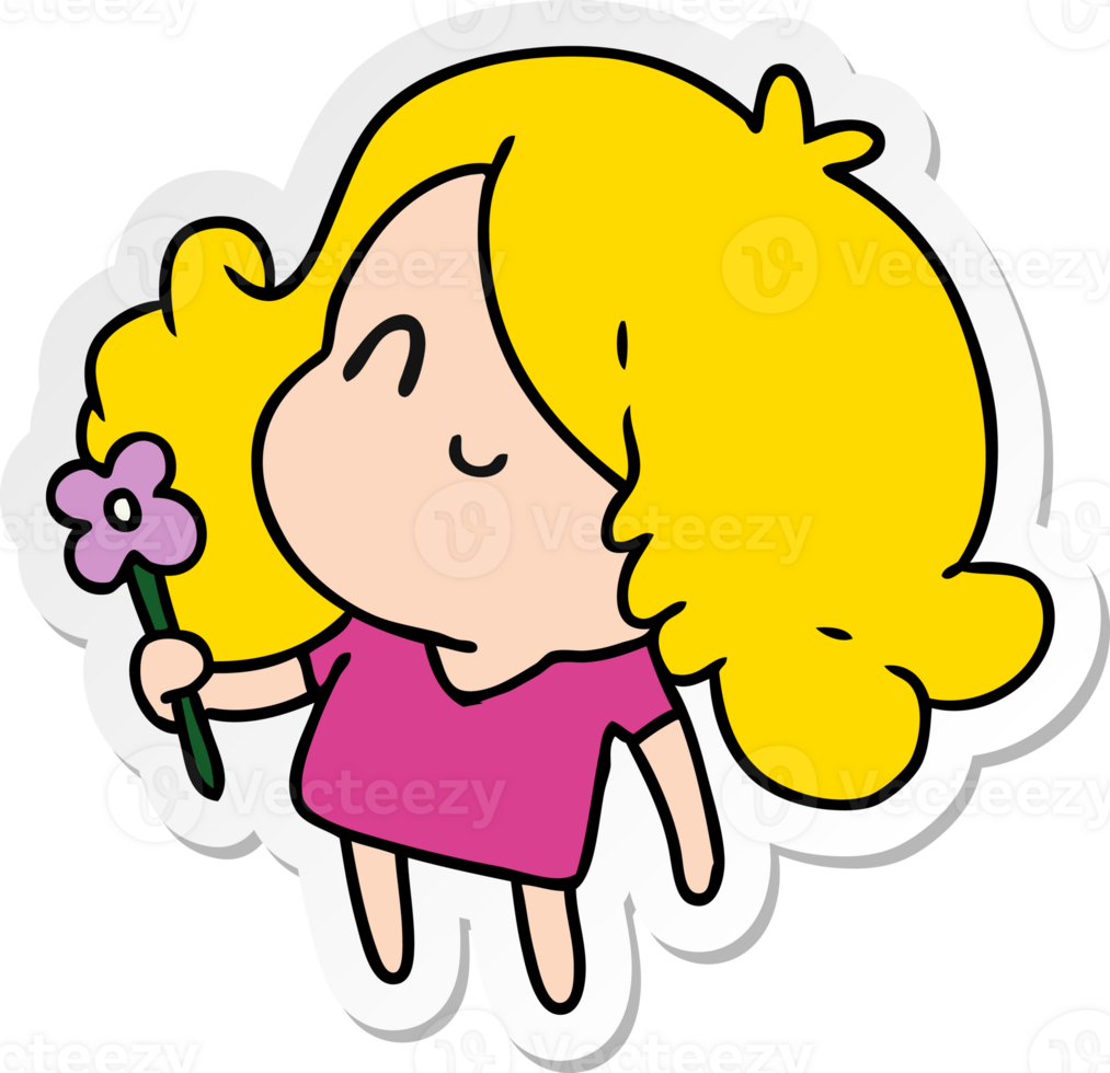sticker cartoon illustration of a cute kawaii girl png