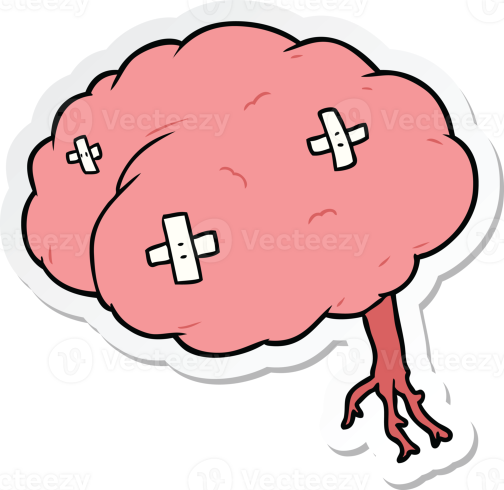 sticker of a cartoon injured brain png