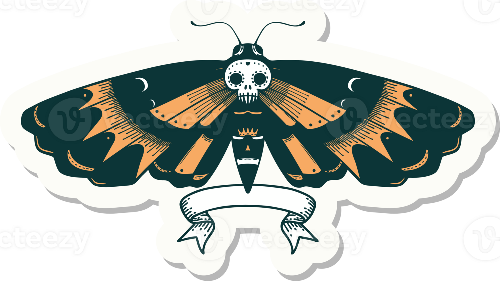 tattoo style sticker with banner of a deaths head moth png