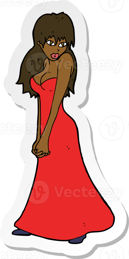 sticker of a cartoon pretty woman in dress png