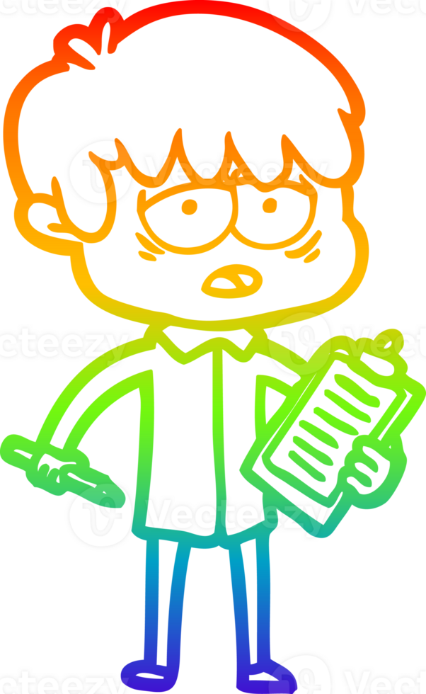 rainbow gradient line drawing of a cartoon exhausted boy png