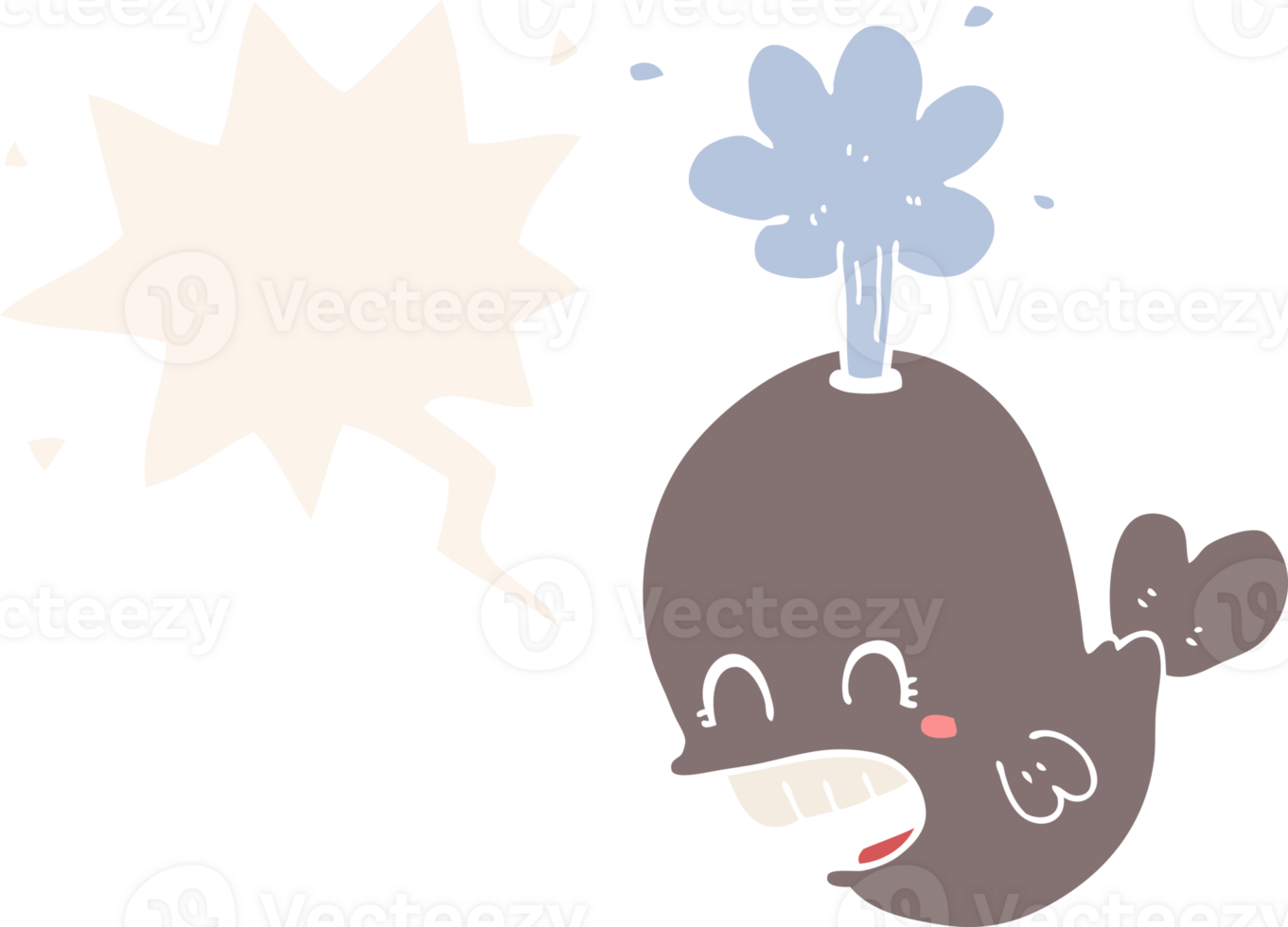 cartoon spouting whale with speech bubble in retro style png
