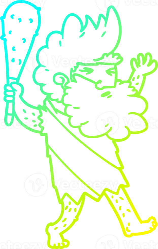 cold gradient line drawing of a cartoon cave man png