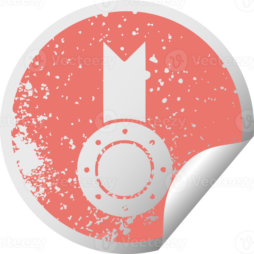 distressed circular peeling sticker symbol of a gold medal png