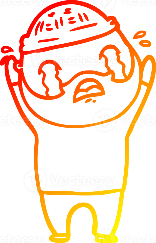 warm gradient line drawing of a cartoon bearded man crying png