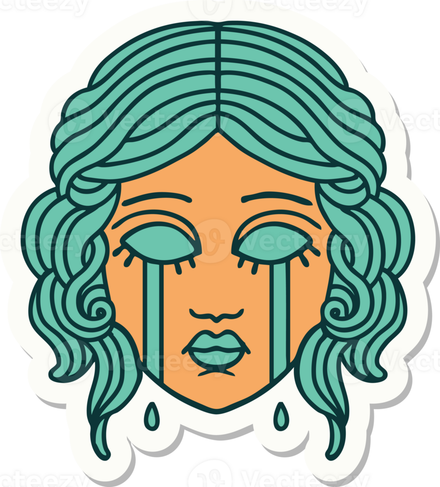 sticker of tattoo in traditional style of female face crying png