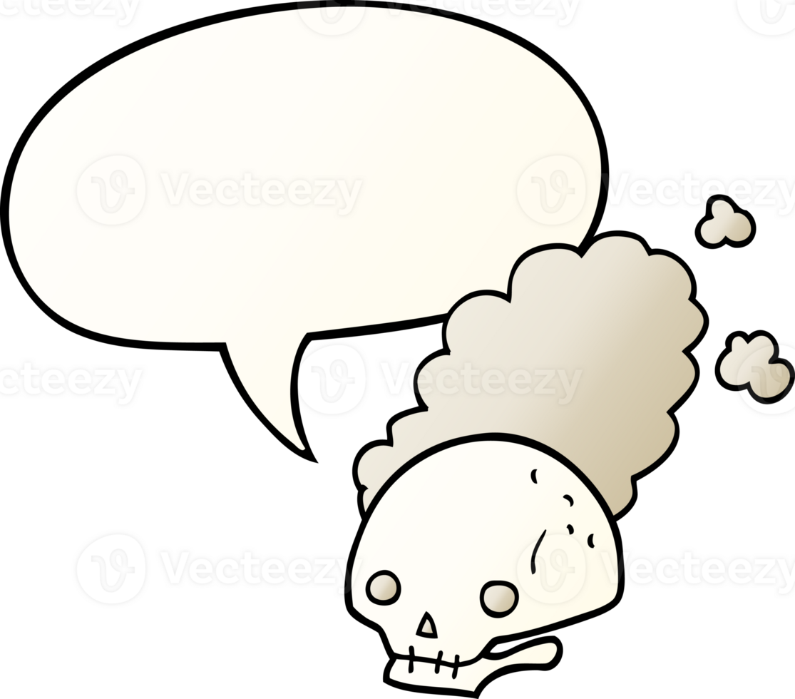 cartoon dusty old skull with speech bubble in smooth gradient style png