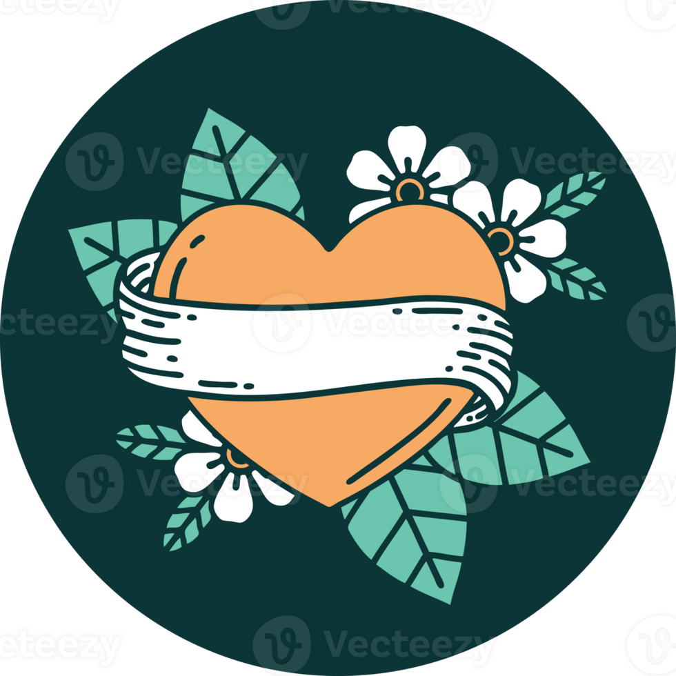 iconic tattoo style image of a heart and banner png