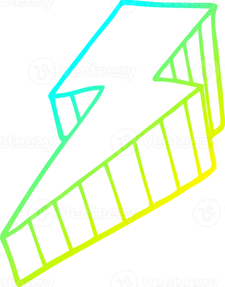 cold gradient line drawing of a cartoon decorative lightning bolt png