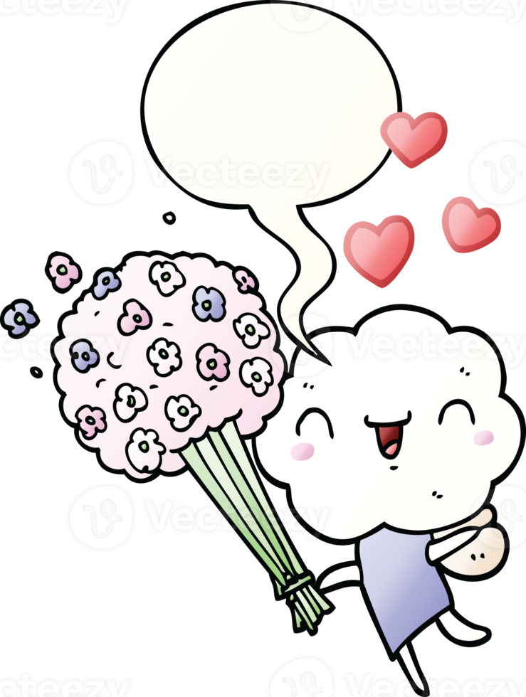 cute cartoon cloud head creature with speech bubble in smooth gradient style png
