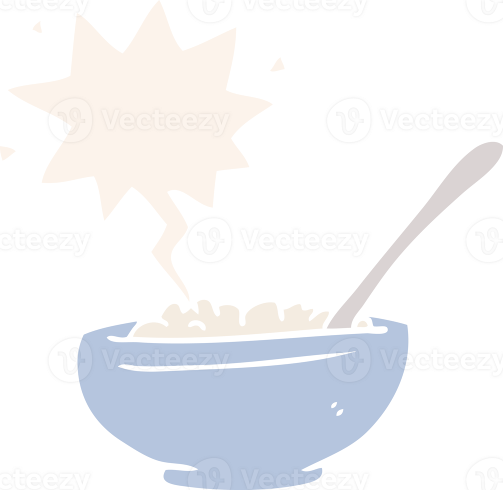 cartoon bowl of rice with speech bubble in retro style png