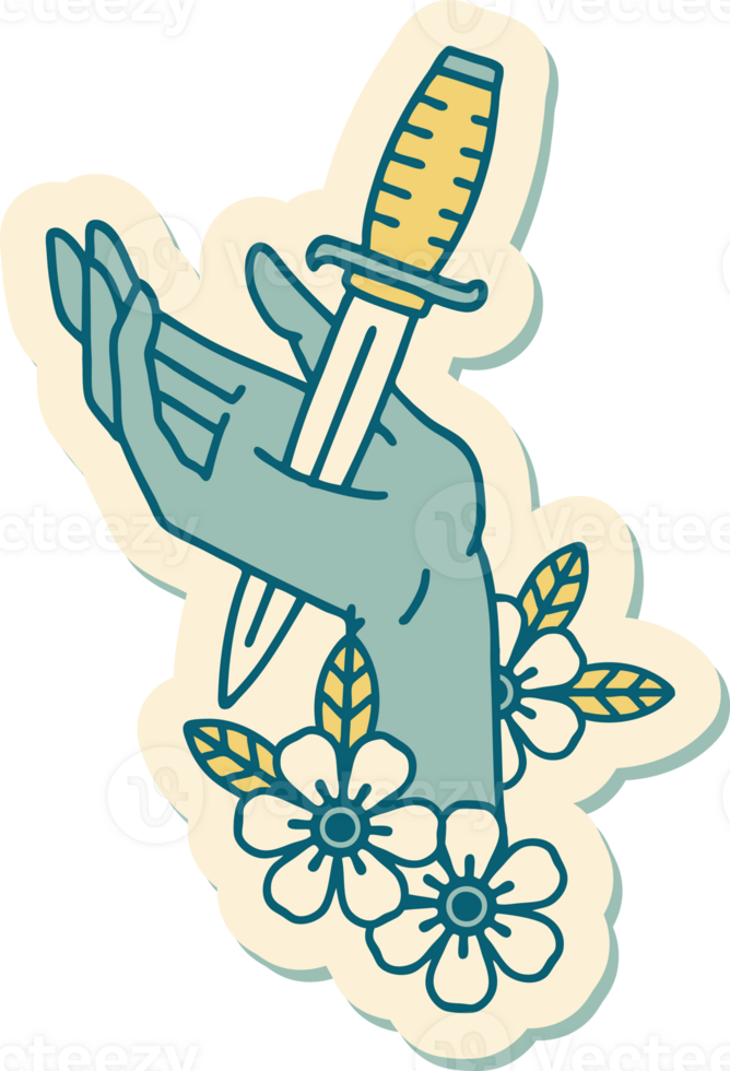 sticker of tattoo in traditional style of a dagger in the hand png