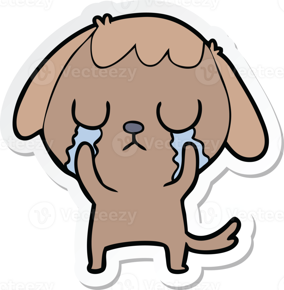 sticker of a cute cartoon dog crying png