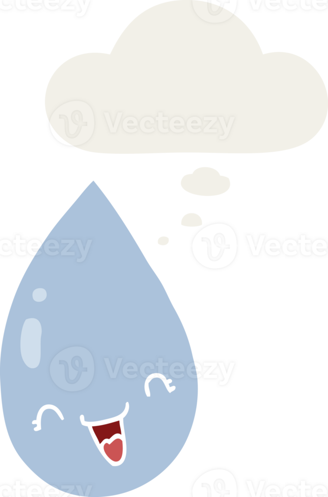 cartoon raindrop with thought bubble in retro style png