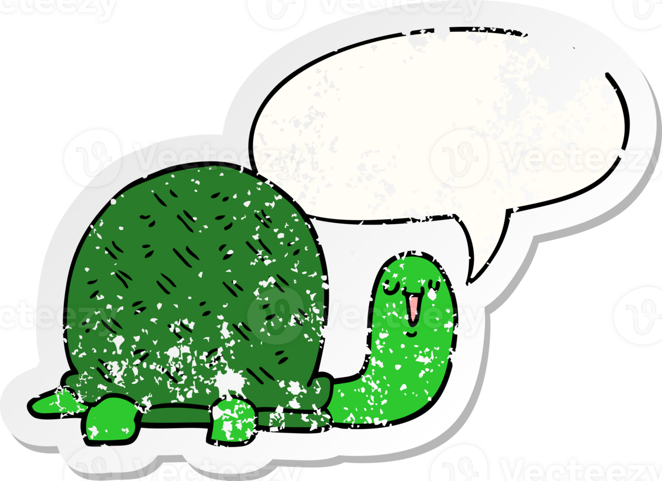cute cartoon turtle with speech bubble distressed distressed old sticker png