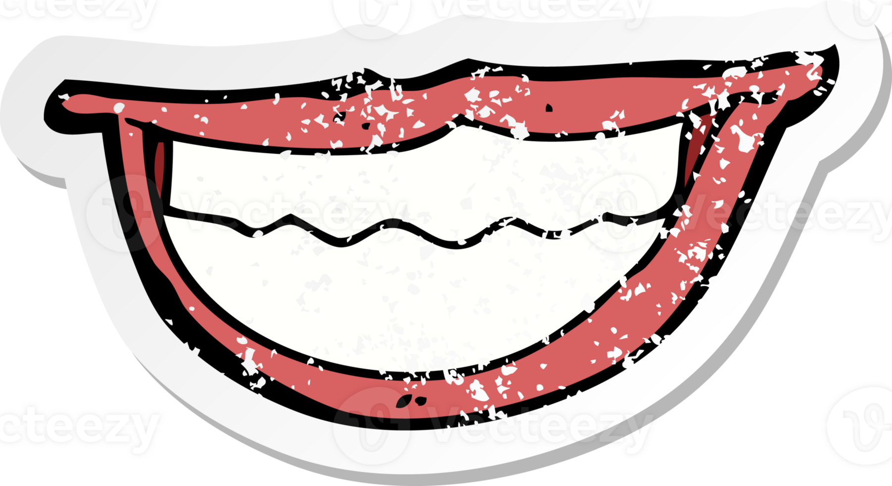 retro distressed sticker of a cartoon grinning mouth png