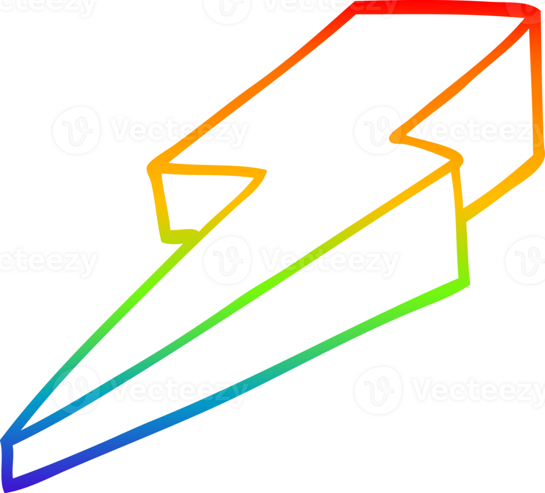 rainbow gradient line drawing of a cartoon decorative lightning bolt png