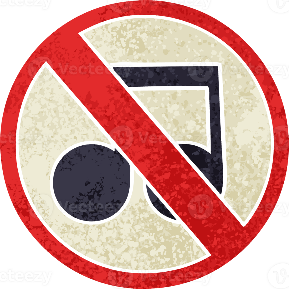 retro illustration style cartoon of a no music sign png