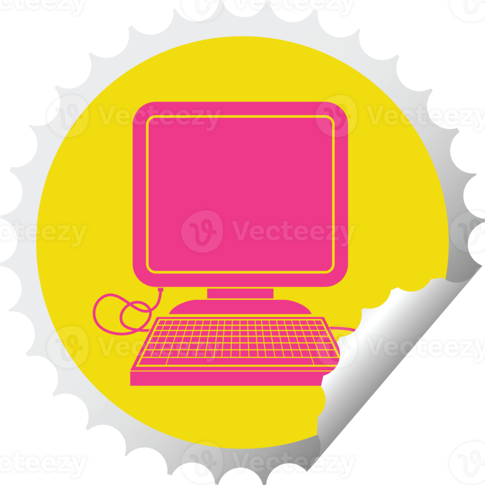 computer with mouse and screen circular peeling sticker png
