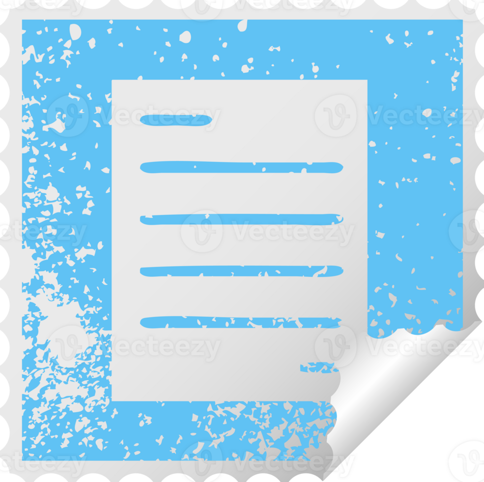 distressed square peeling sticker symbol of a sheet of paper png