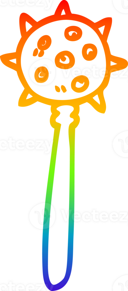 rainbow gradient line drawing of a cartoon medieval mace png