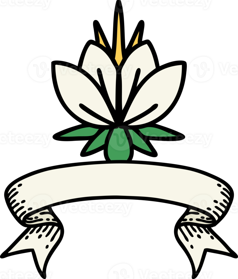 traditional tattoo with banner of a water lily png