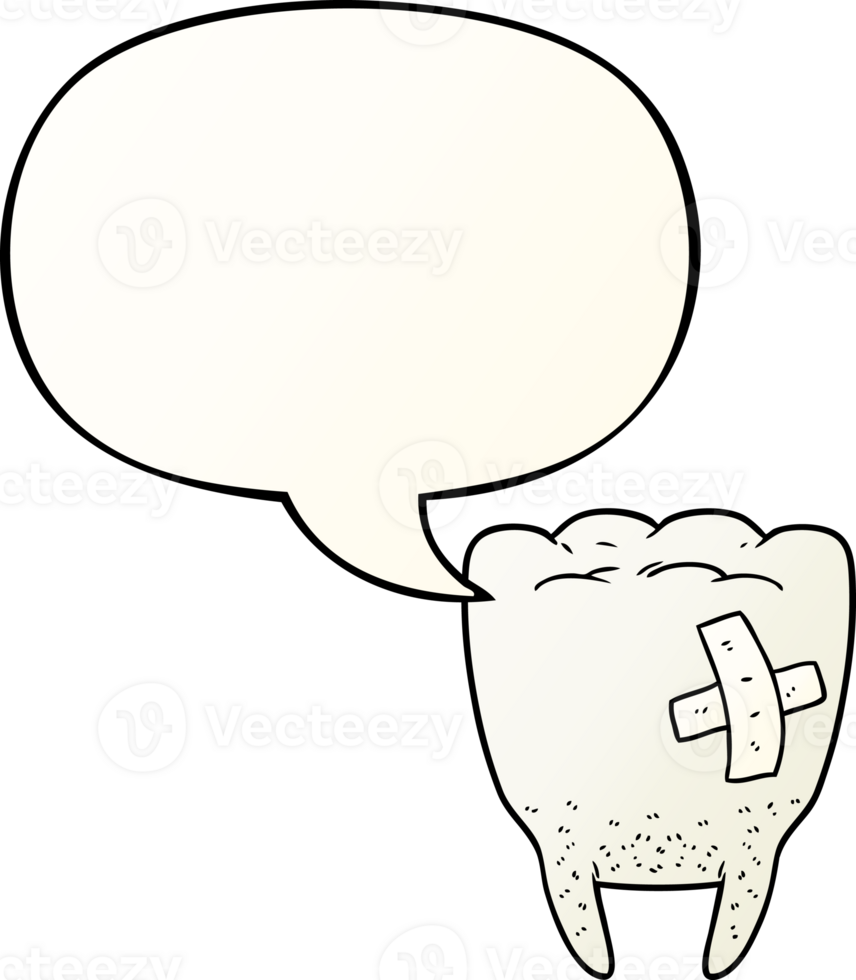 cartoon bad tooth with speech bubble in smooth gradient style png