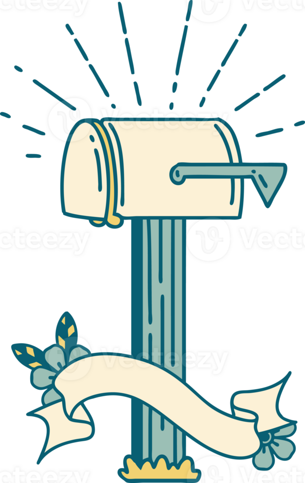 scroll banner with tattoo style closed mailbox png