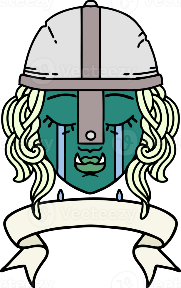 Retro Tattoo Style crying orc fighter character face png
