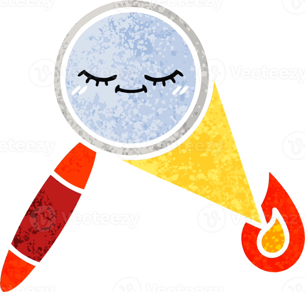 retro illustration style cartoon of a magnifying glass png