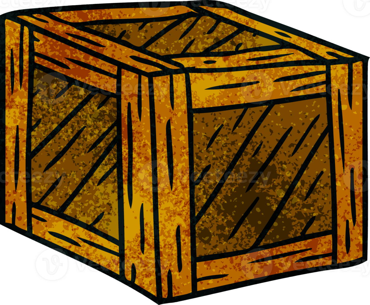 hand drawn textured cartoon doodle of a wooden crate png