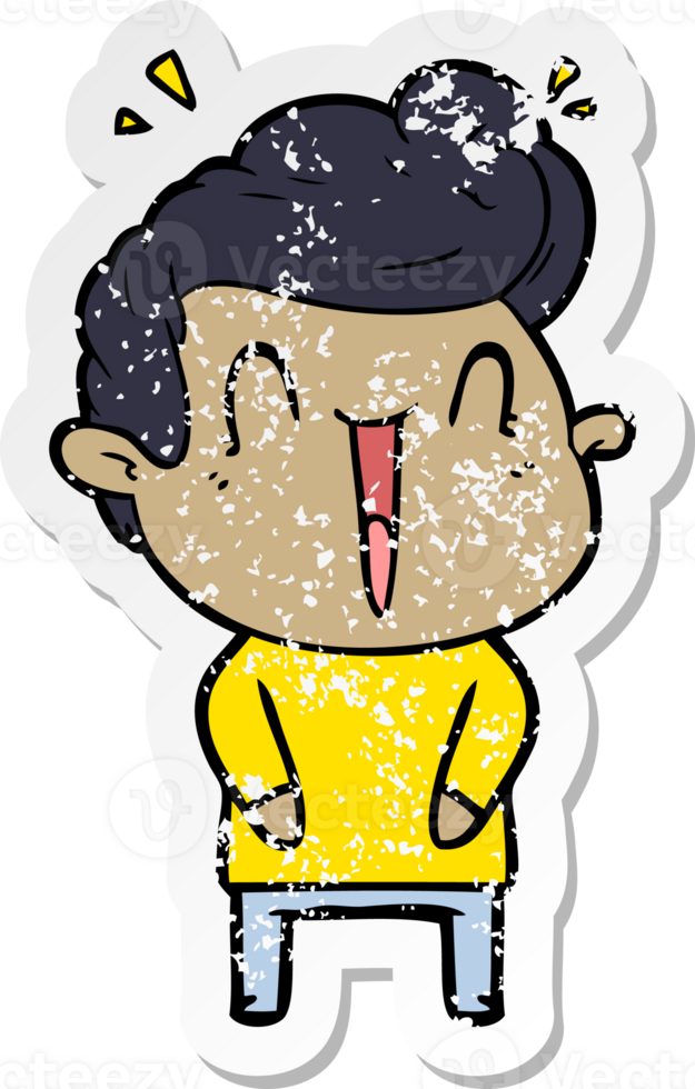 distressed sticker of a cartoon excited man png