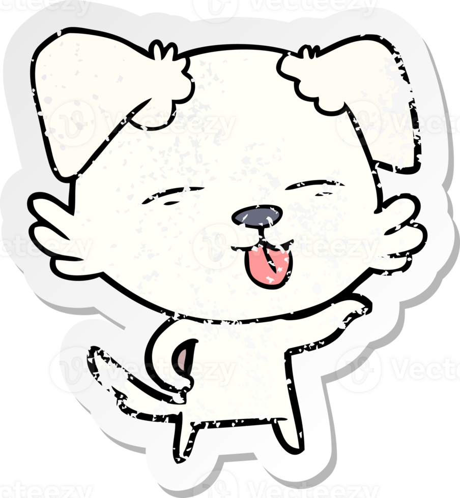distressed sticker of a cartoon dog sticking out tongue png