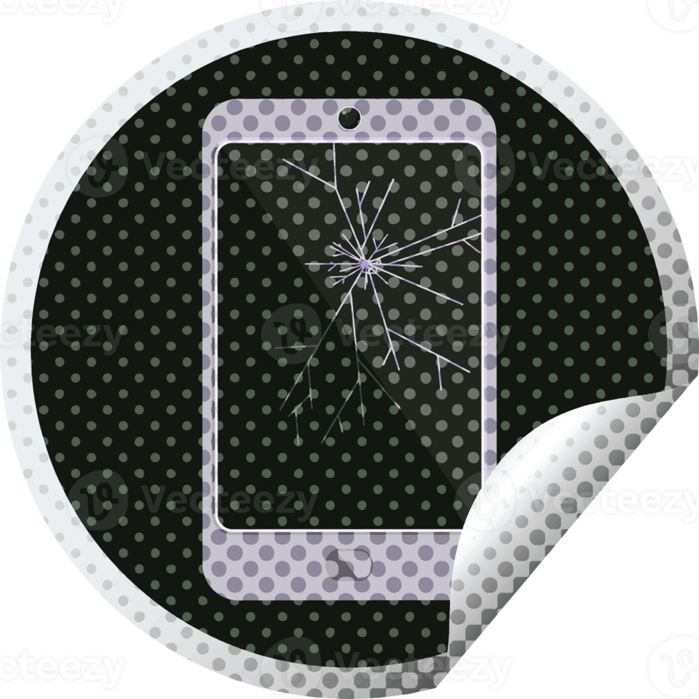 cracked screen cell phone graphic   illustration circular sticker png
