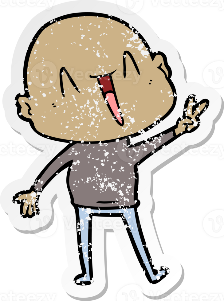 distressed sticker of a happy cartoon bald man png