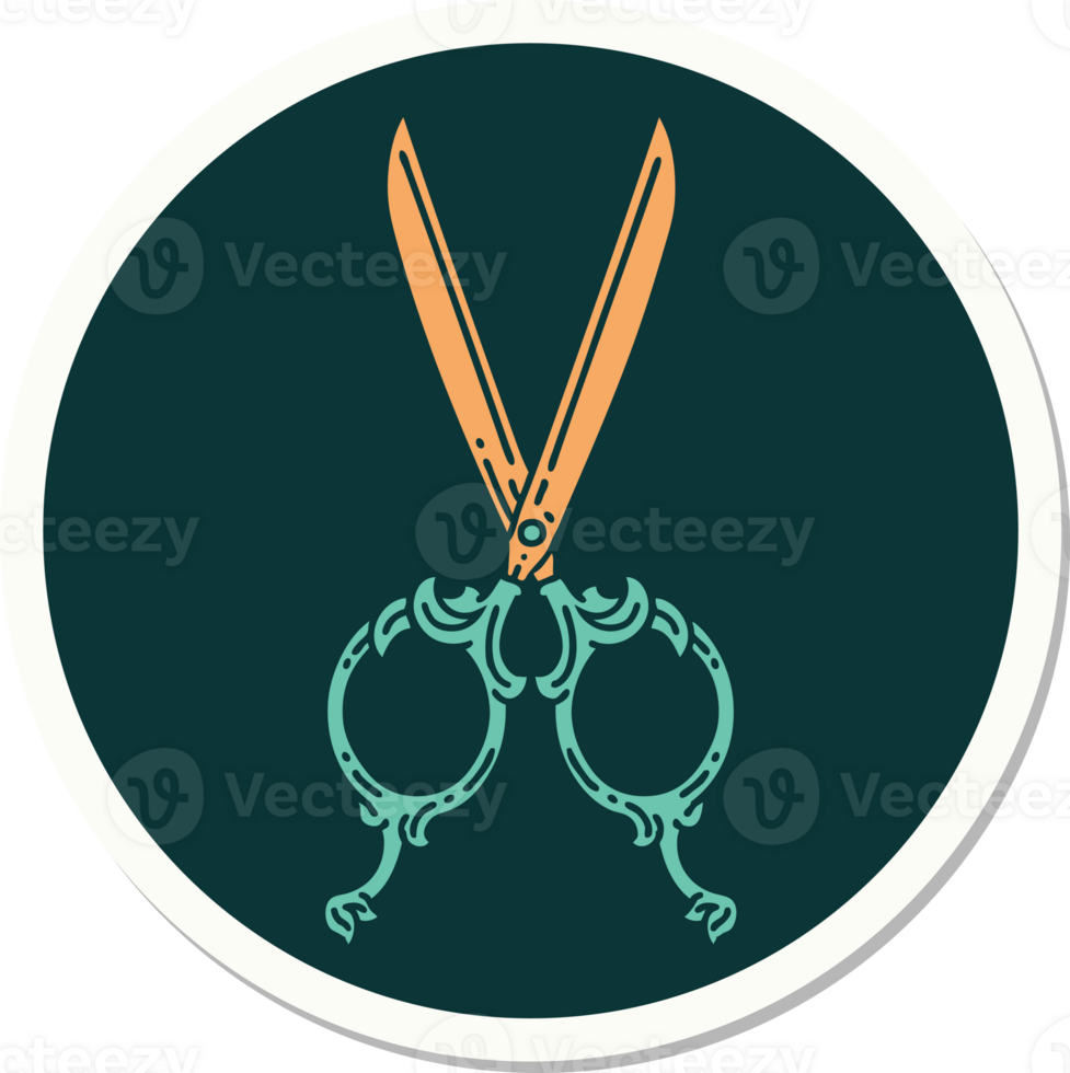 sticker of tattoo in traditional style of barber scissors png
