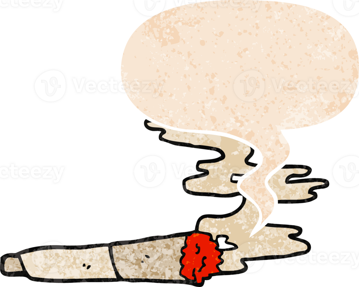 cartoon cigarette with speech bubble in grunge distressed retro textured style png