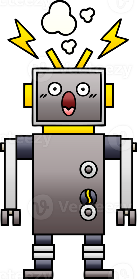 gradient shaded cartoon of a malfunctioning robot png
