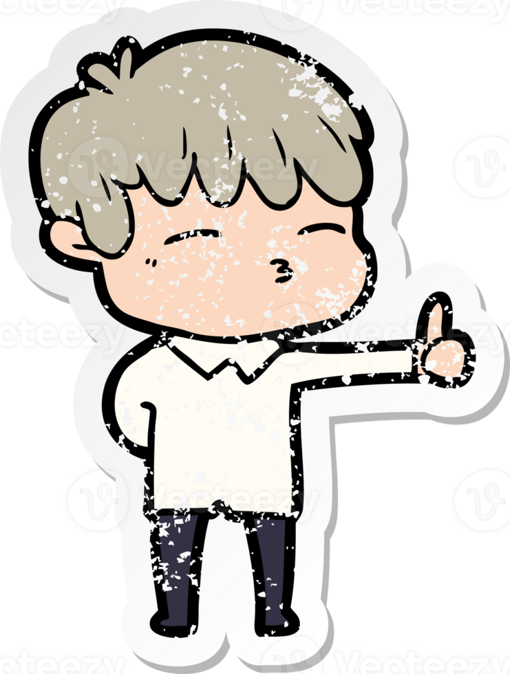 distressed sticker of a cartoon curious boy png