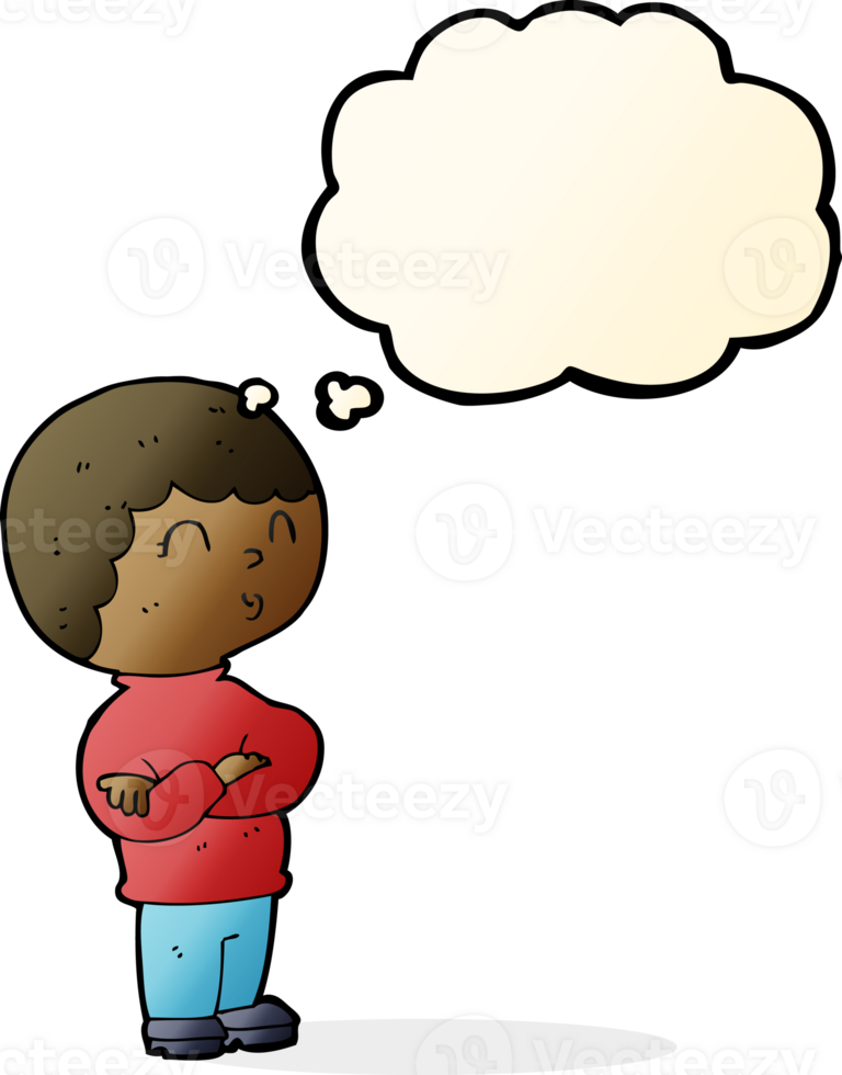 cartoon boy with folded arms with thought bubble png
