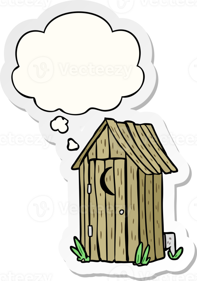 cartoon outdoor toilet with thought bubble as a printed sticker png