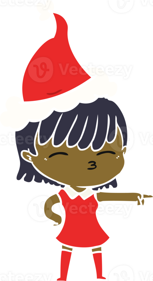hand drawn flat color illustration of a woman wearing santa hat png
