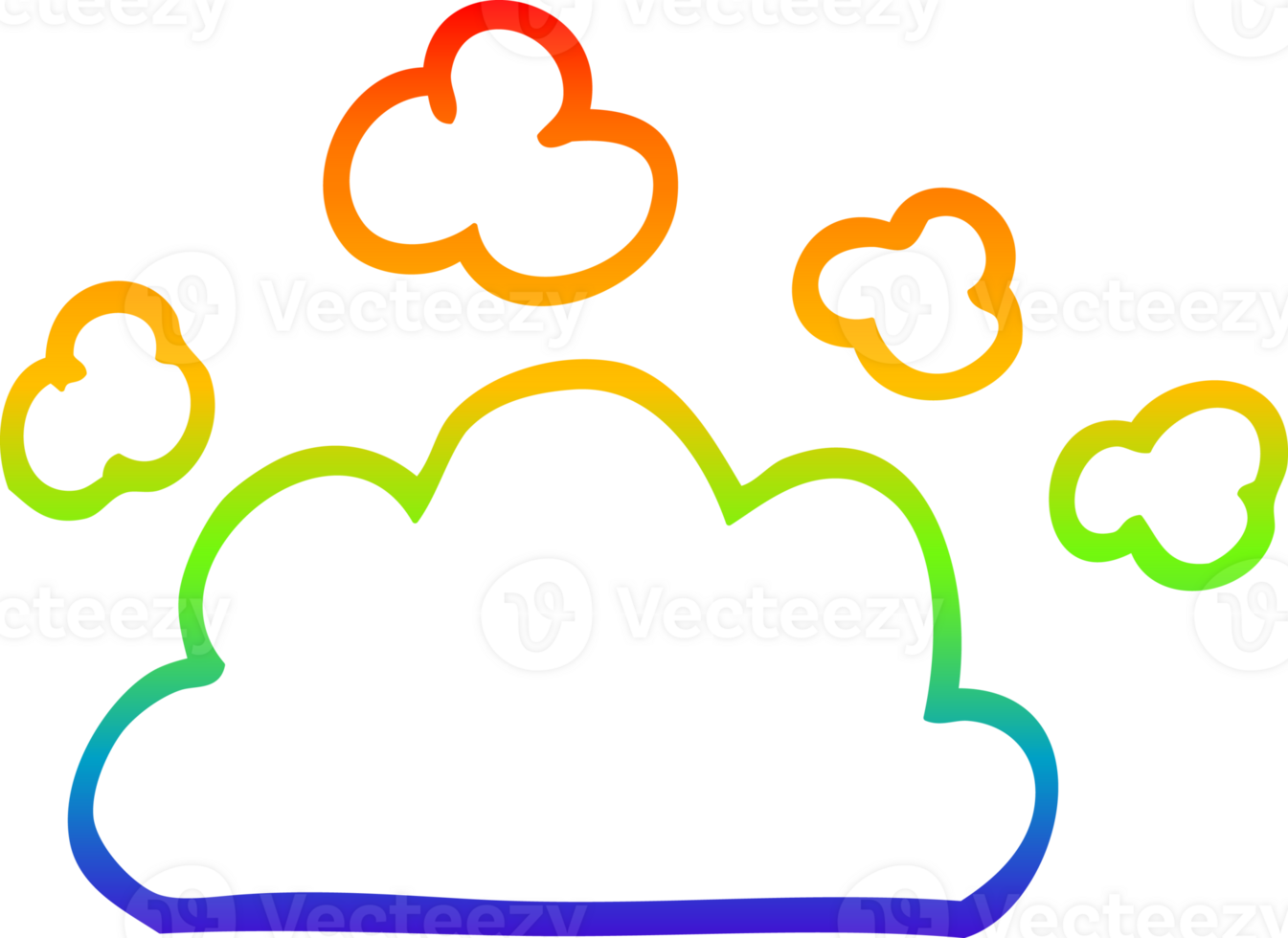 rainbow gradient line drawing of a cartoon weather cloud png