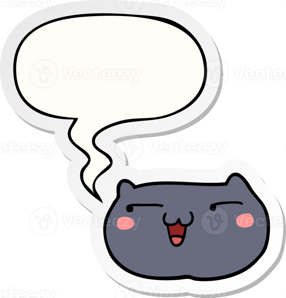 cartoon cat face with speech bubble sticker png