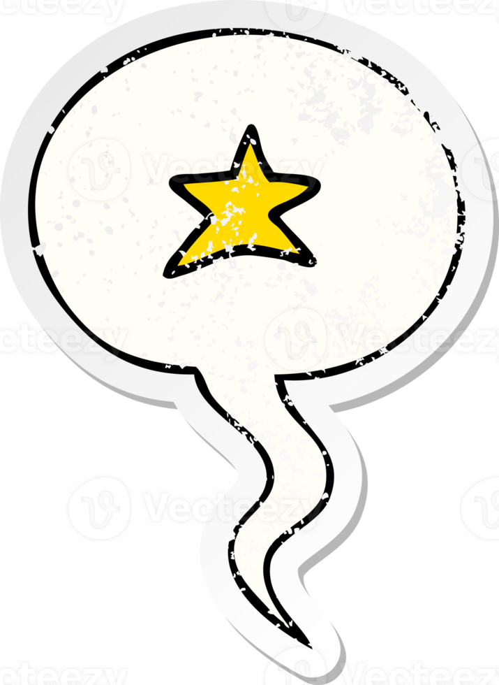 cartoon star symbol with speech bubble distressed distressed old sticker png