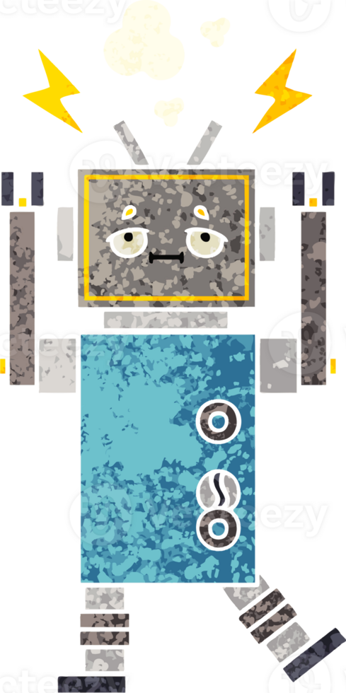 retro illustration style cartoon of a malfunctioning robot png