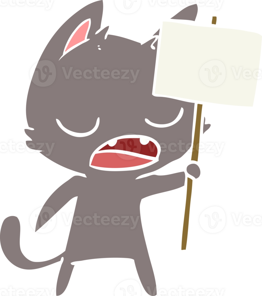 talking cat flat color style cartoon with placard png