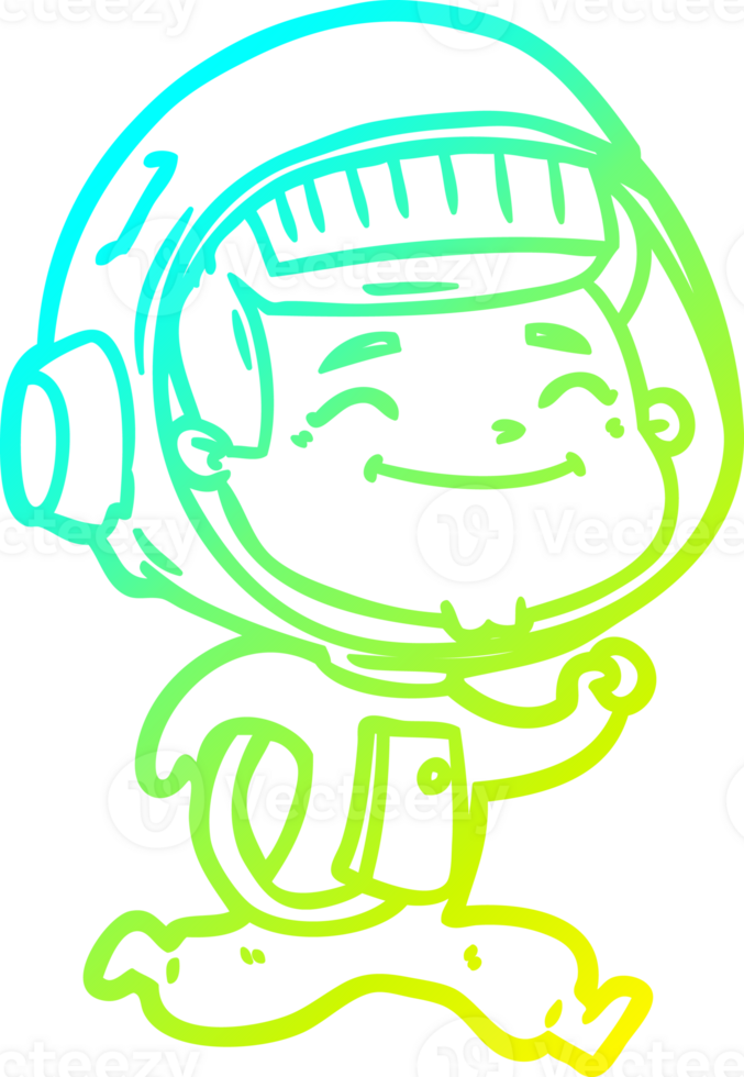 cold gradient line drawing of a happy cartoon astronaut png
