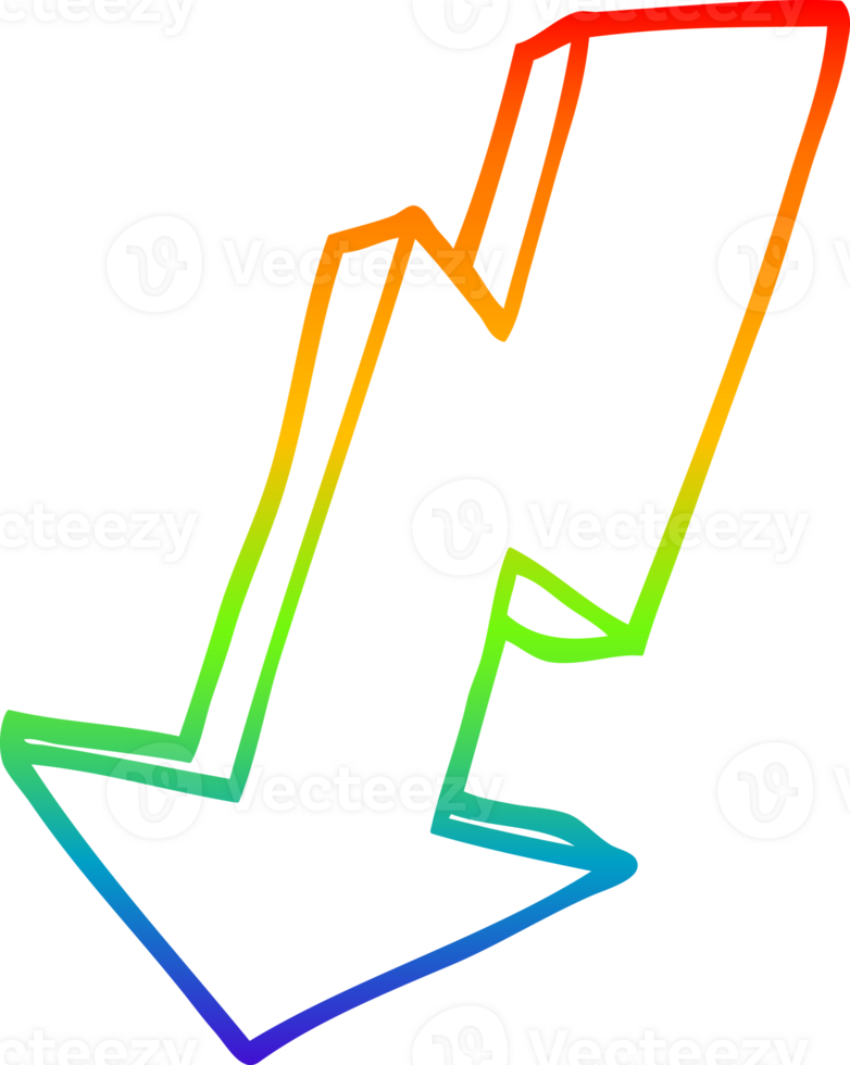 rainbow gradient line drawing of a cartoon lightning bolt png